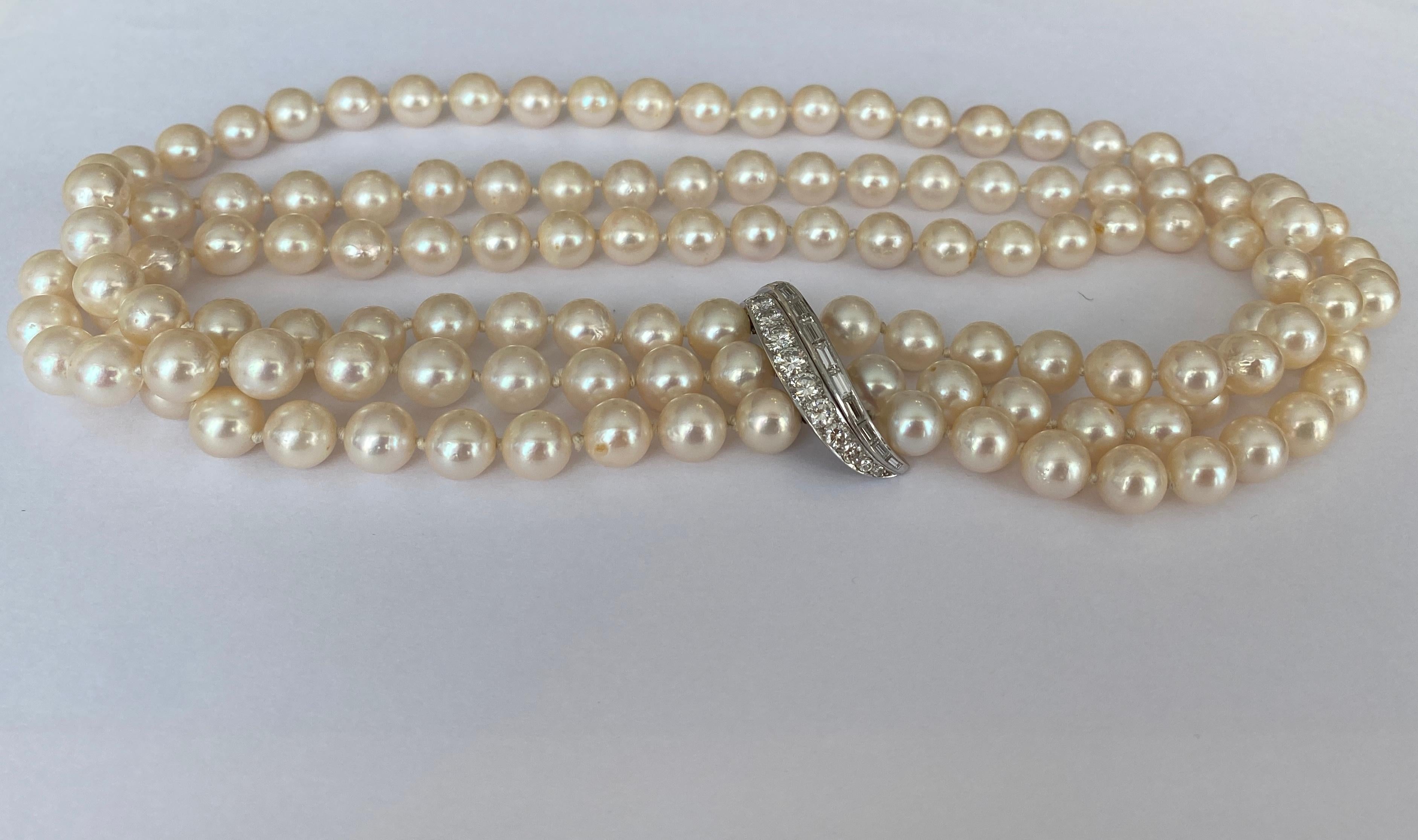 2.60 ct Diamond  & Pearl Vintage Choker Necklace in 18k White Gold For Sale 6