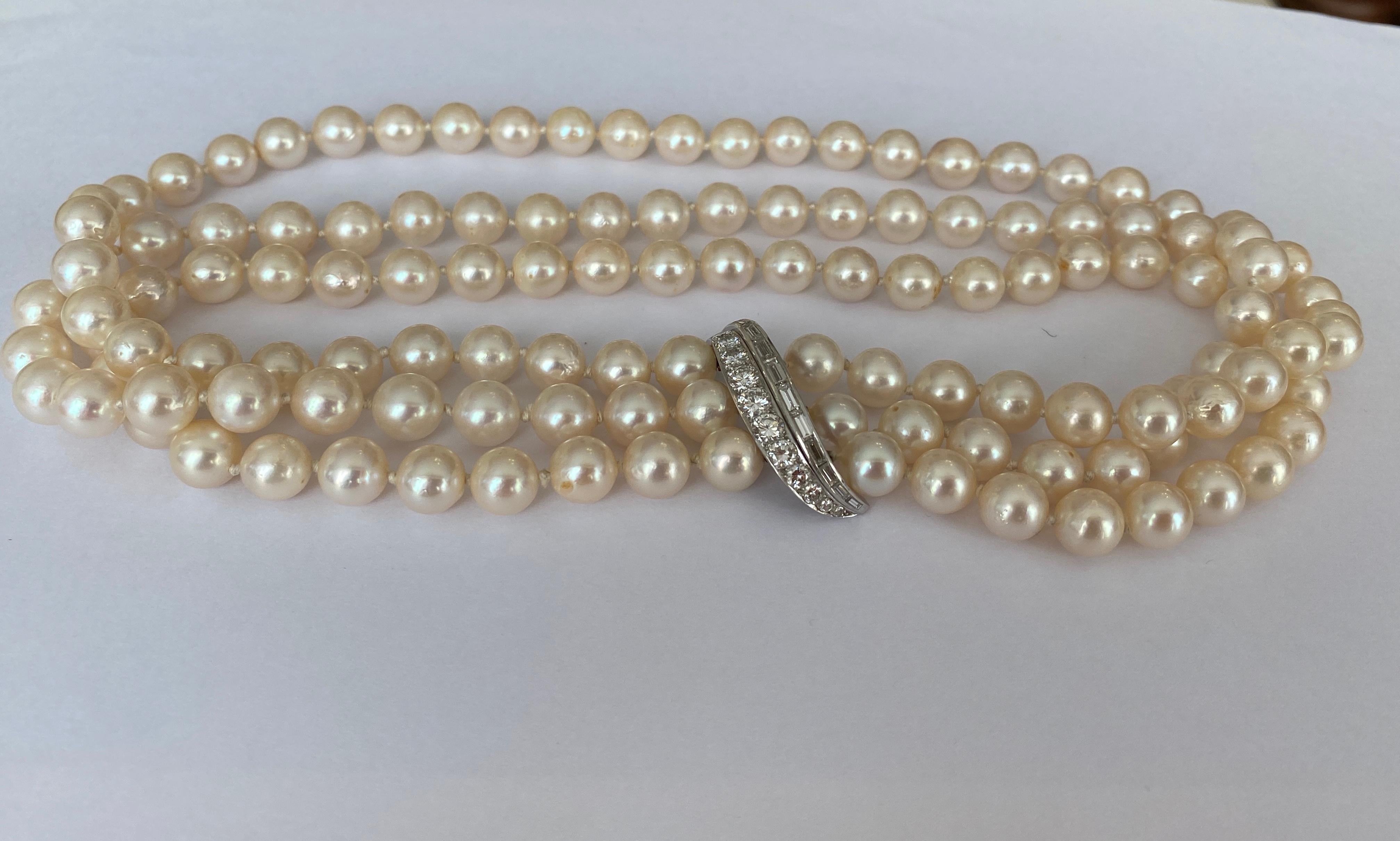 2,60 Karat Diamant  & Perle Vintage Choker Halskette in 18k Weißgold im Angebot 7