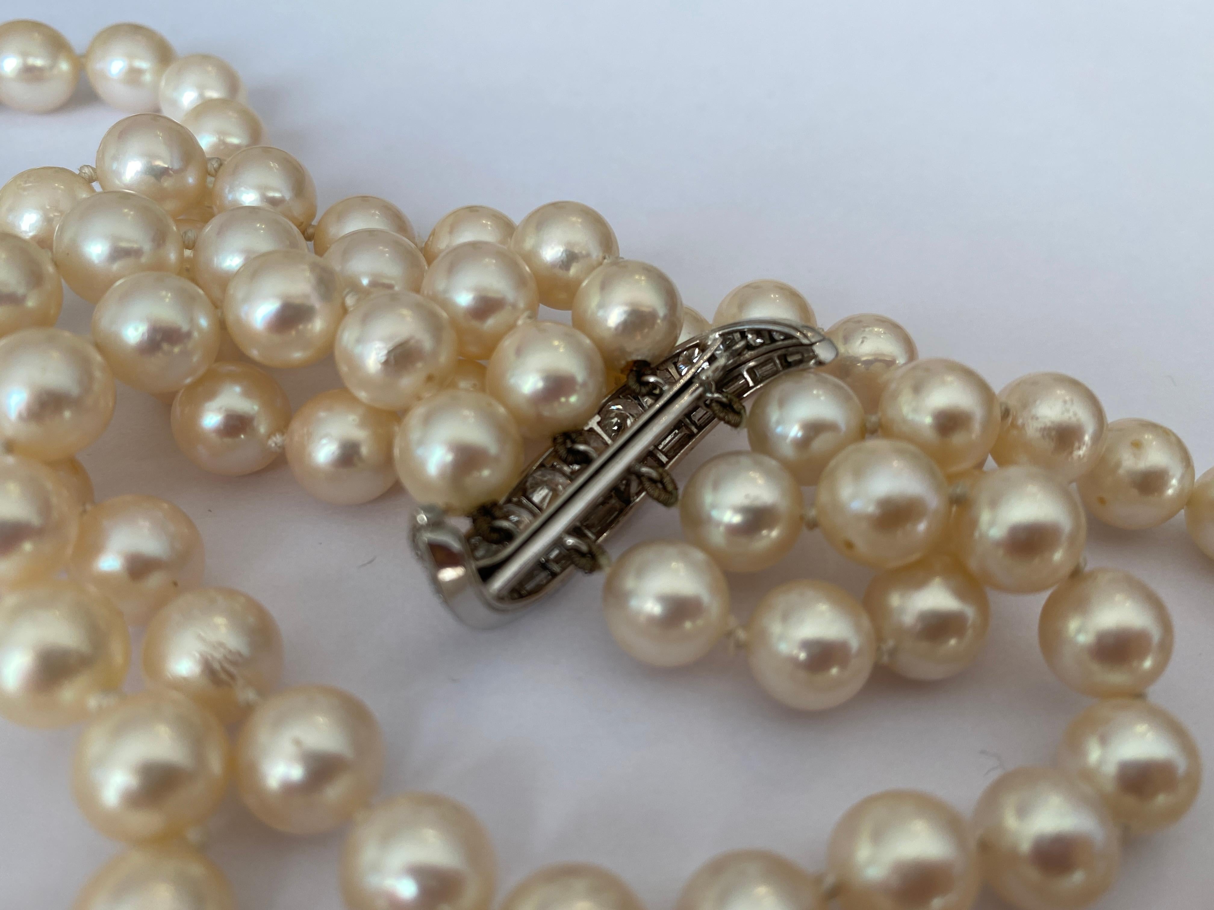 2.60 ct Diamond  & Pearl Vintage Choker Necklace in 18k White Gold For Sale 8