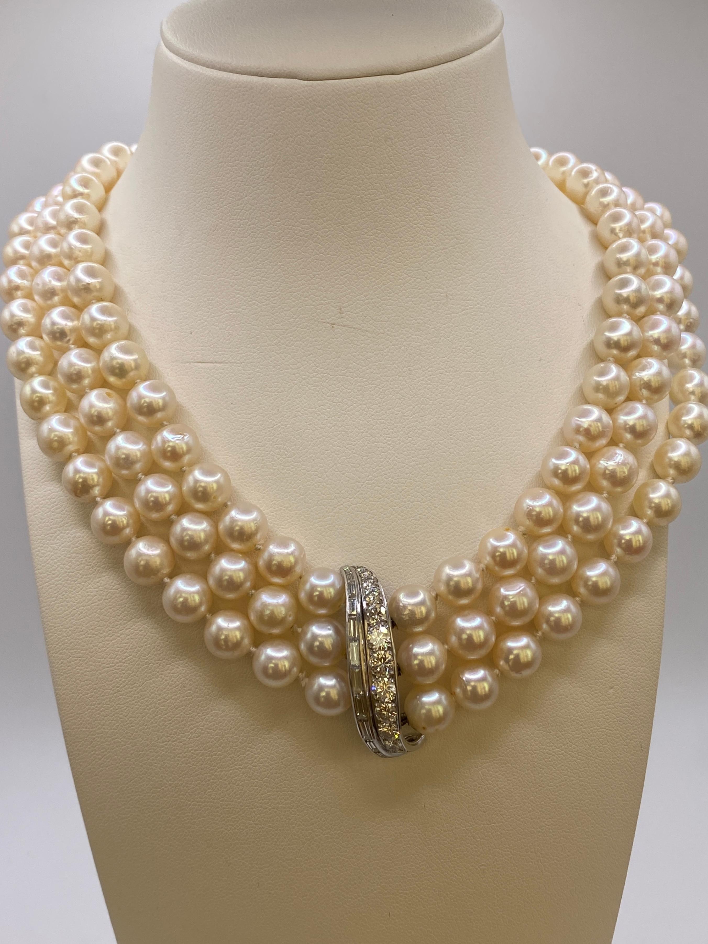 Renaissance Revival 2.60 ct Diamond  & Pearl Vintage Choker Necklace in 18k White Gold For Sale