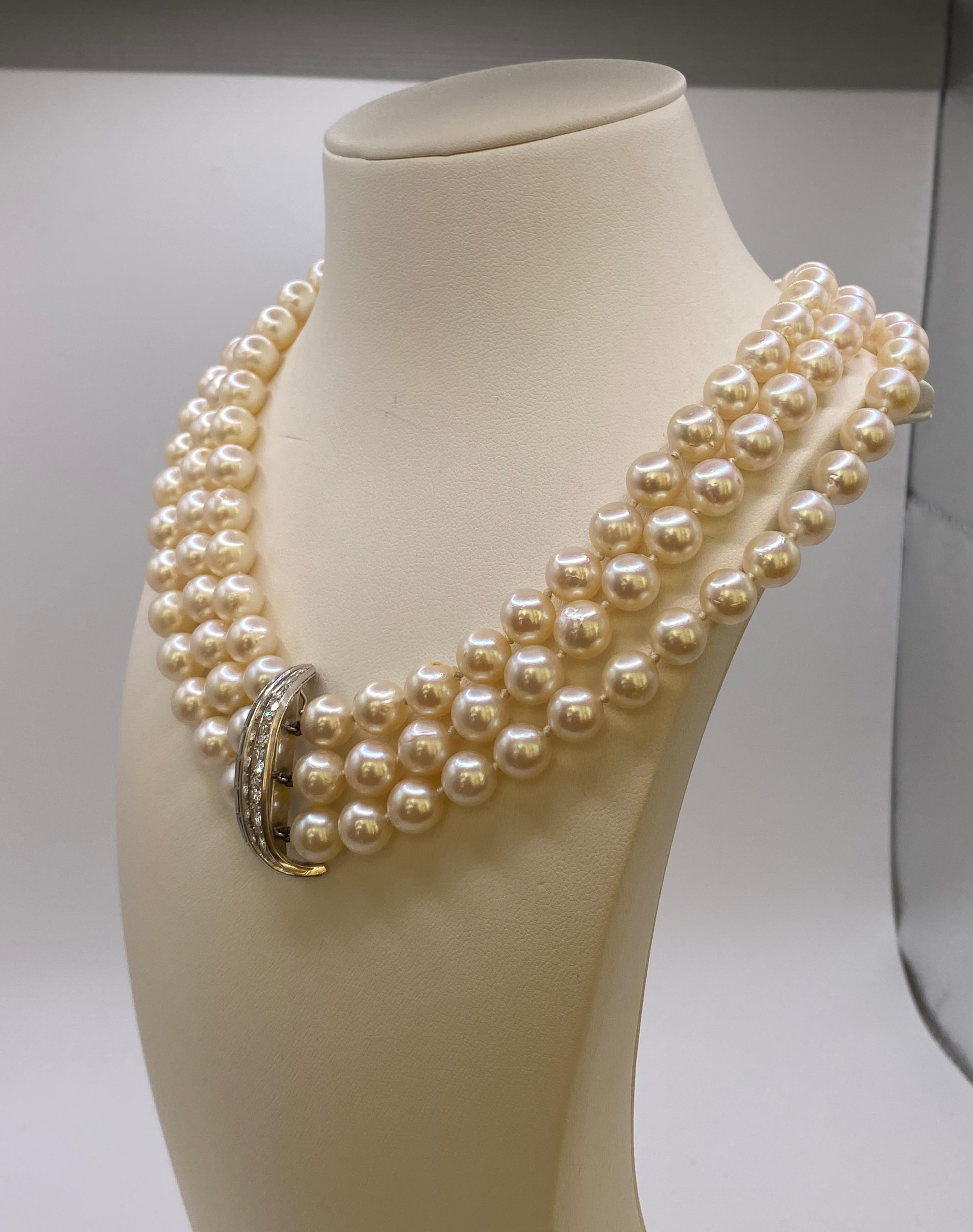 2.60 ct Diamond  & Pearl Vintage Choker Necklace in 18k White Gold For Sale 1