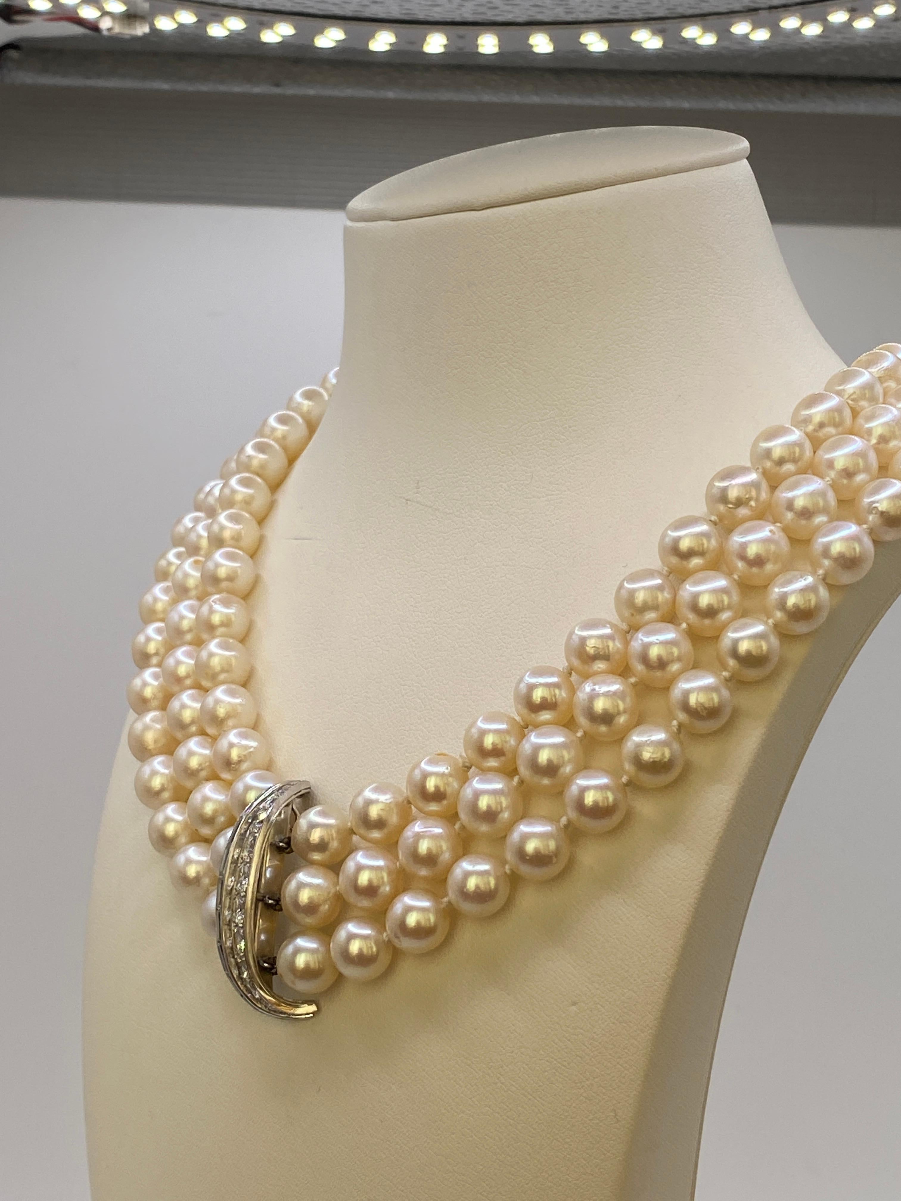 2.60 ct Diamond  & Pearl Vintage Choker Necklace in 18k White Gold For Sale 2