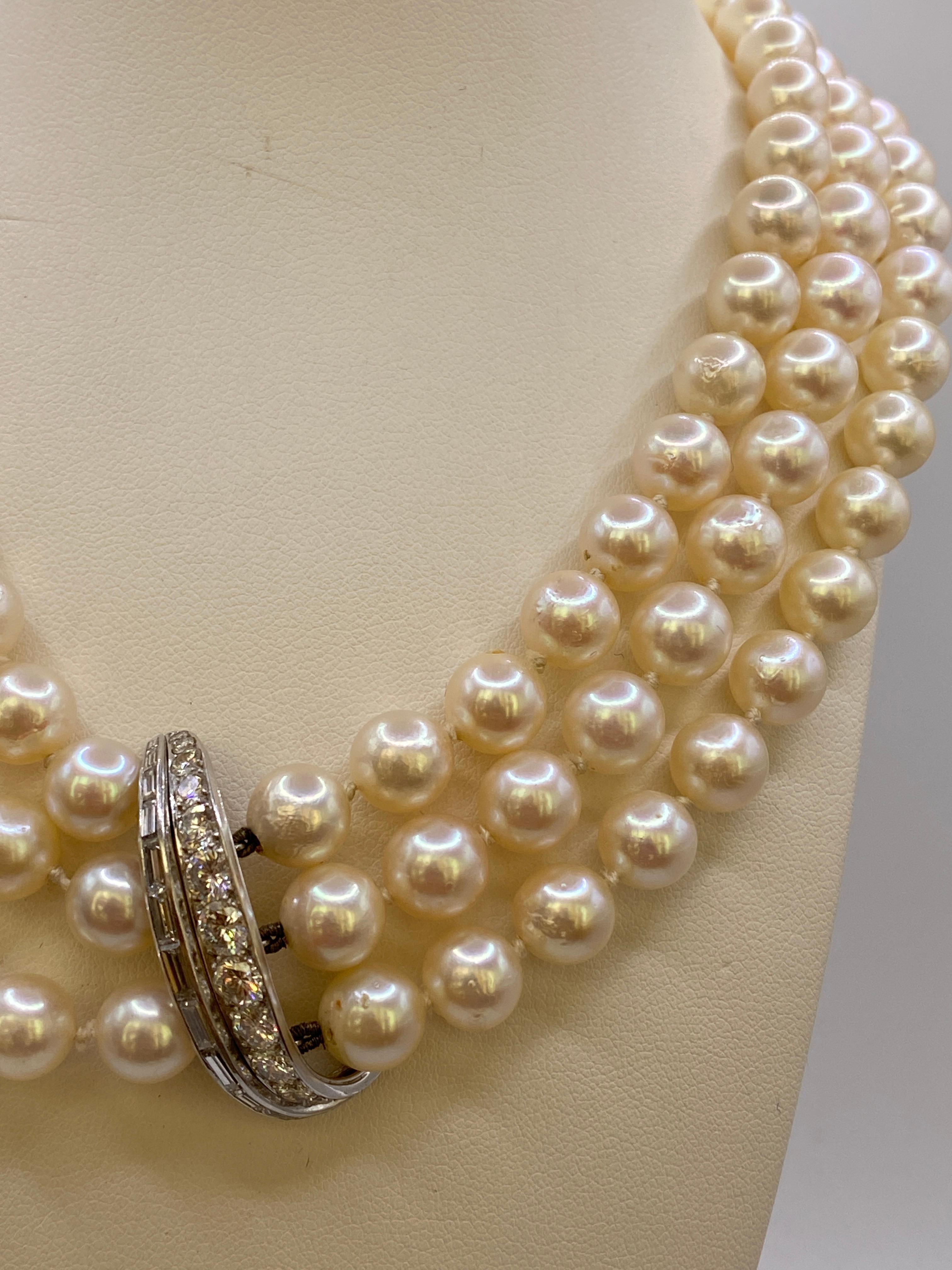 2.60 ct Diamond  & Pearl Vintage Choker Necklace in 18k White Gold For Sale 3