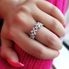 2.60 Ct Flower Design Eternity with Marquise and Round Cut Diamond Band Platinum