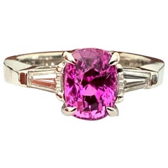 2.60 Ct Natural Purplish Pink Sapphire and Diamond Ring Platinum GIA Certified