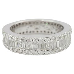  2.60 Ct Total Weight 14K White Gold 3 Three Row Baguette & Round Brilliant Cut