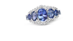 Natural Tanzanite Ring -Sterling Silver Ring -7 Stone Tanzanite Birthstone Ring