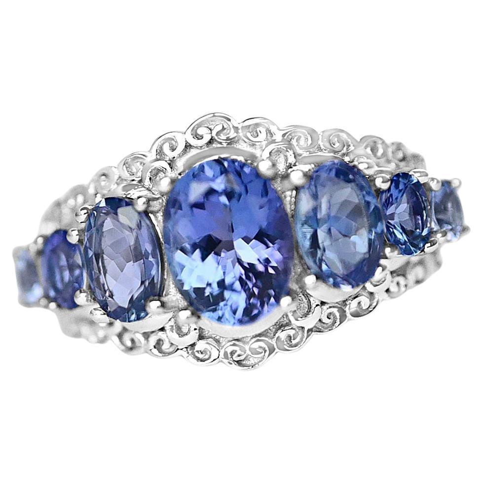 2.60 Ct Woman Tanzanite Ring 925 Sterling Silver Rhodium Plated  Wedding Ring 