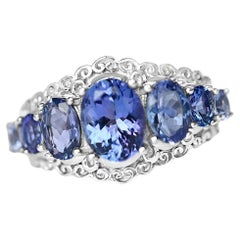 Bague en argent sterling avec tanzanite naturelle, pierre de naissance de 7 pierres
