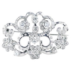 2.60 CTTW Antique Diamond Pin Brooch In 14K White Gold