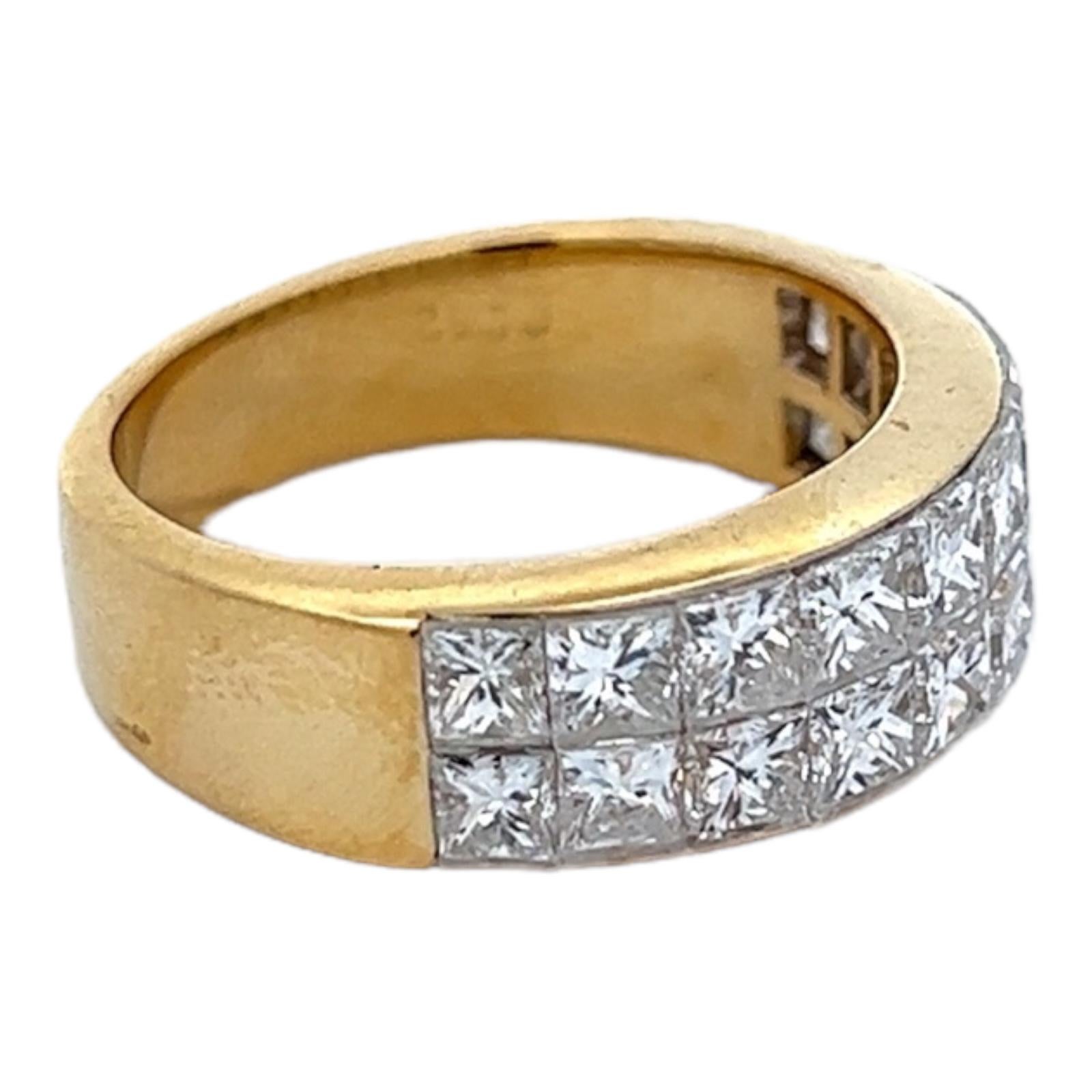 2.60ctw Princess Cut Diamond Invisibly Set 18k Yellow Gold Wedding Band Ring 1