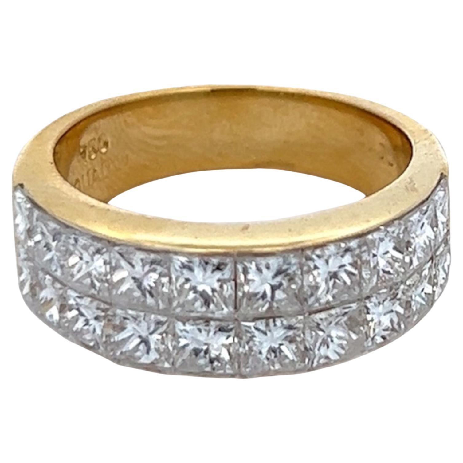 2.60ctw Princess Cut Diamond Invisibly Set 18k Yellow Gold Wedding Band Ring