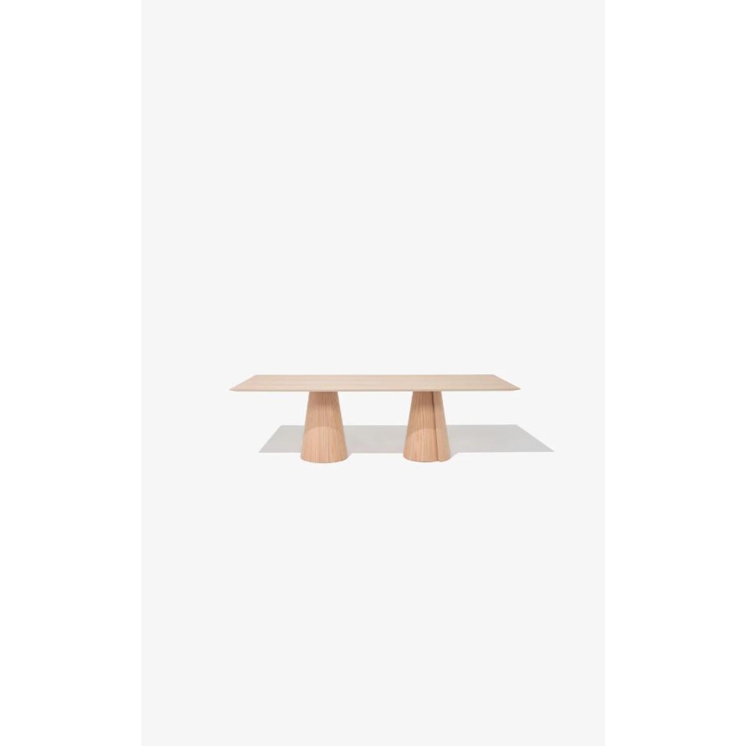 260 Volta Rectangular Dining Table by Wentz
Dimensions: D 110 x W 260 x H 75 cm
Materials: Wood, Plywood, MDF, Natural Wood Veneer, Steel.
Also available in different colors: Oak, Walnut, Black, White, Leaf Green.

The Volta table references nature