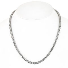 26.00 Carat 18K White Gold Ladies Emerald Cut Diamond Tennis Necklace