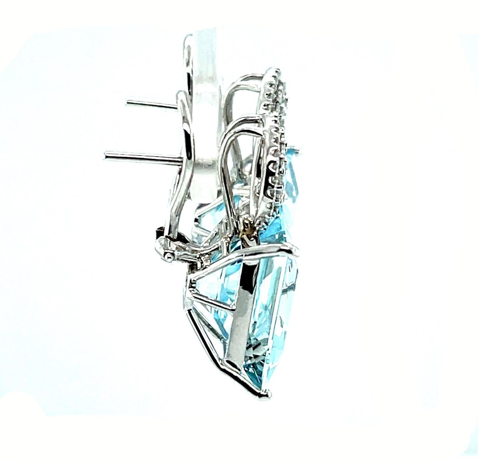 Artisan 26.00 Carats Total Aquamarine & Diamond Pave Drop Earrings in White Gold For Sale