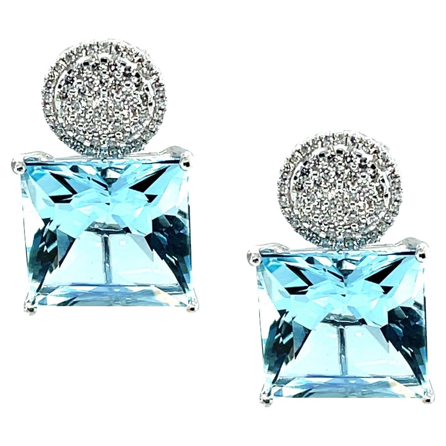 26.00 Carats Total Aquamarine & Diamond Pave Drop Earrings in White Gold