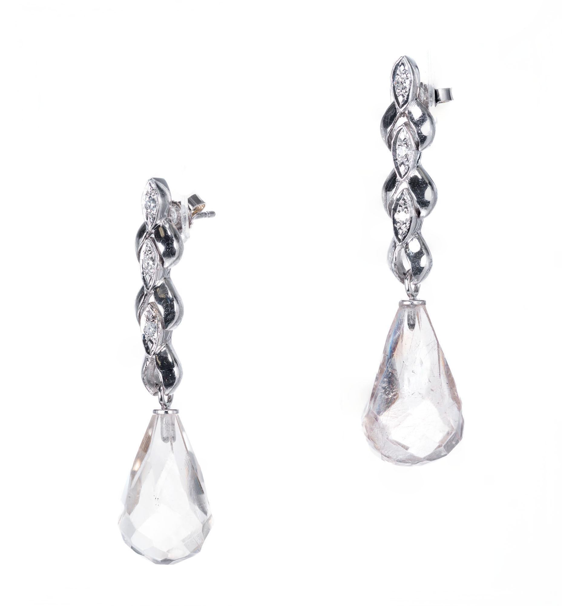 Sterling Silver Elegant Diamond Accent Briolette Long Chain Dangle Post Earrings