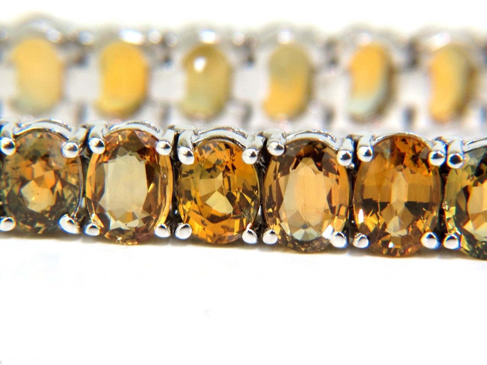 26.00 Carat Natural Fine Yellow Orange Sapphire Tennis Bracelet 14 Karat Vivid 1