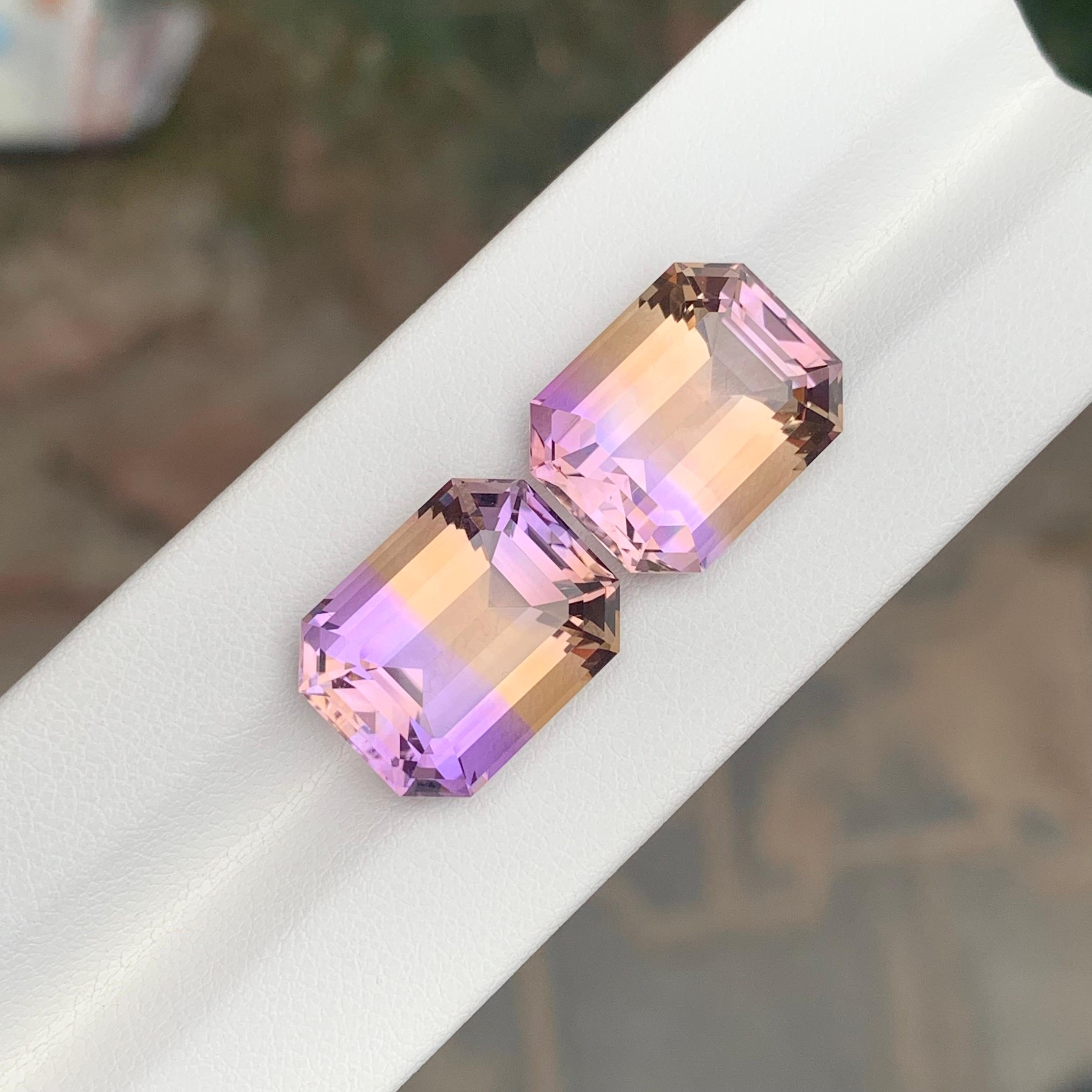 Emerald Cut 26.00 Carat Natural Loose Ametrine Pair For Jewellery Making For Sale
