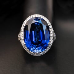 26.00 carat oval sapphire ring 1.20 carat natural diamonds Statement Rings