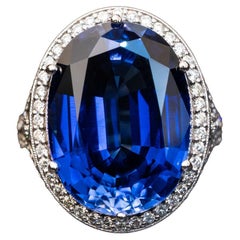 26,00 Karat ovaler Saphir-Ring 1,20 Karat natürliche Diamanten Statement-Ringe