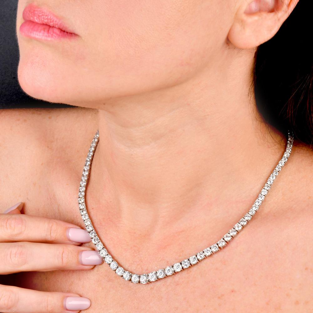 26.00 Carats Natural Diamond 14K Gold Graduating Riviera Tennis Necklace 4