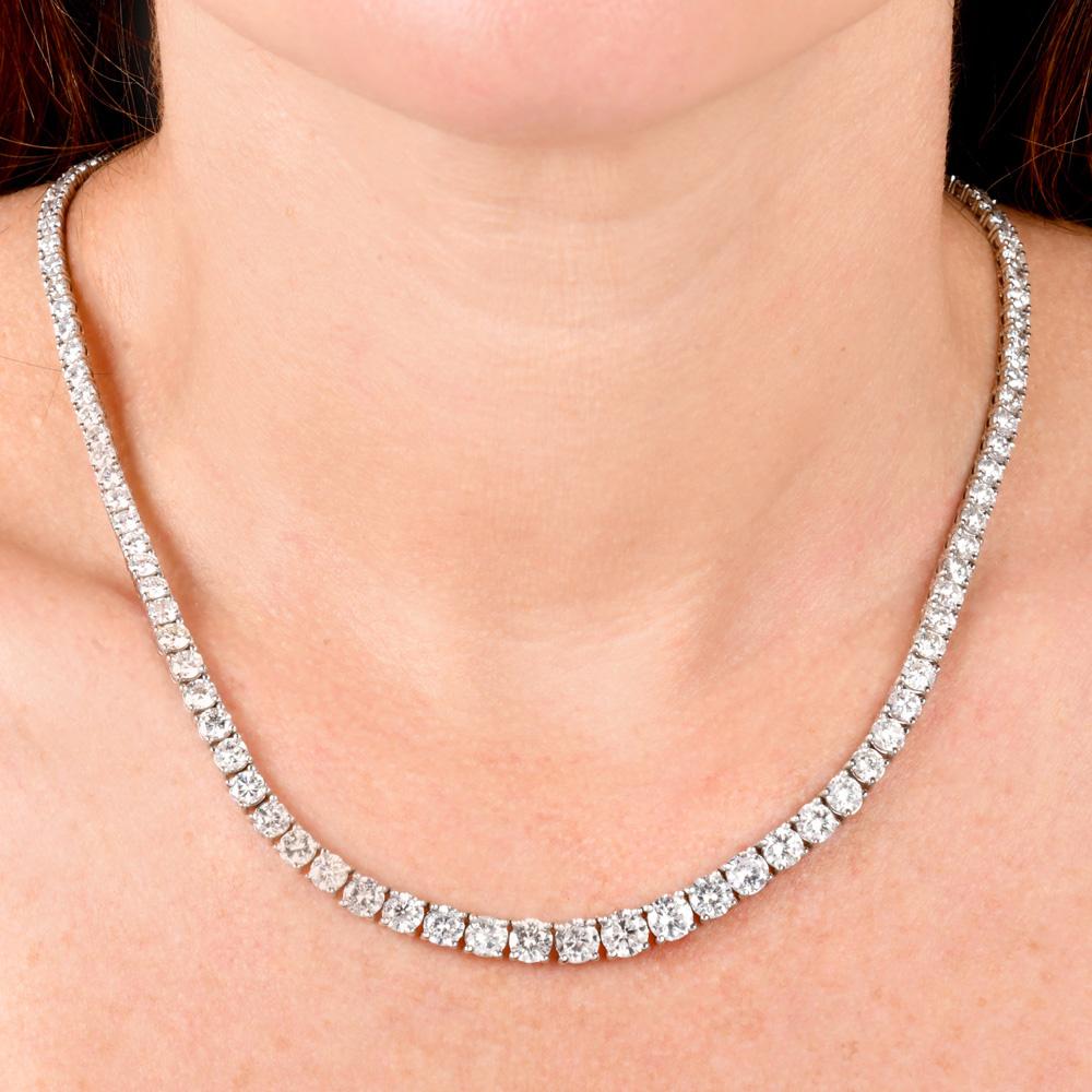 Modern 26.00 Carats Natural Diamond 14K Gold Graduating Riviera Tennis Necklace