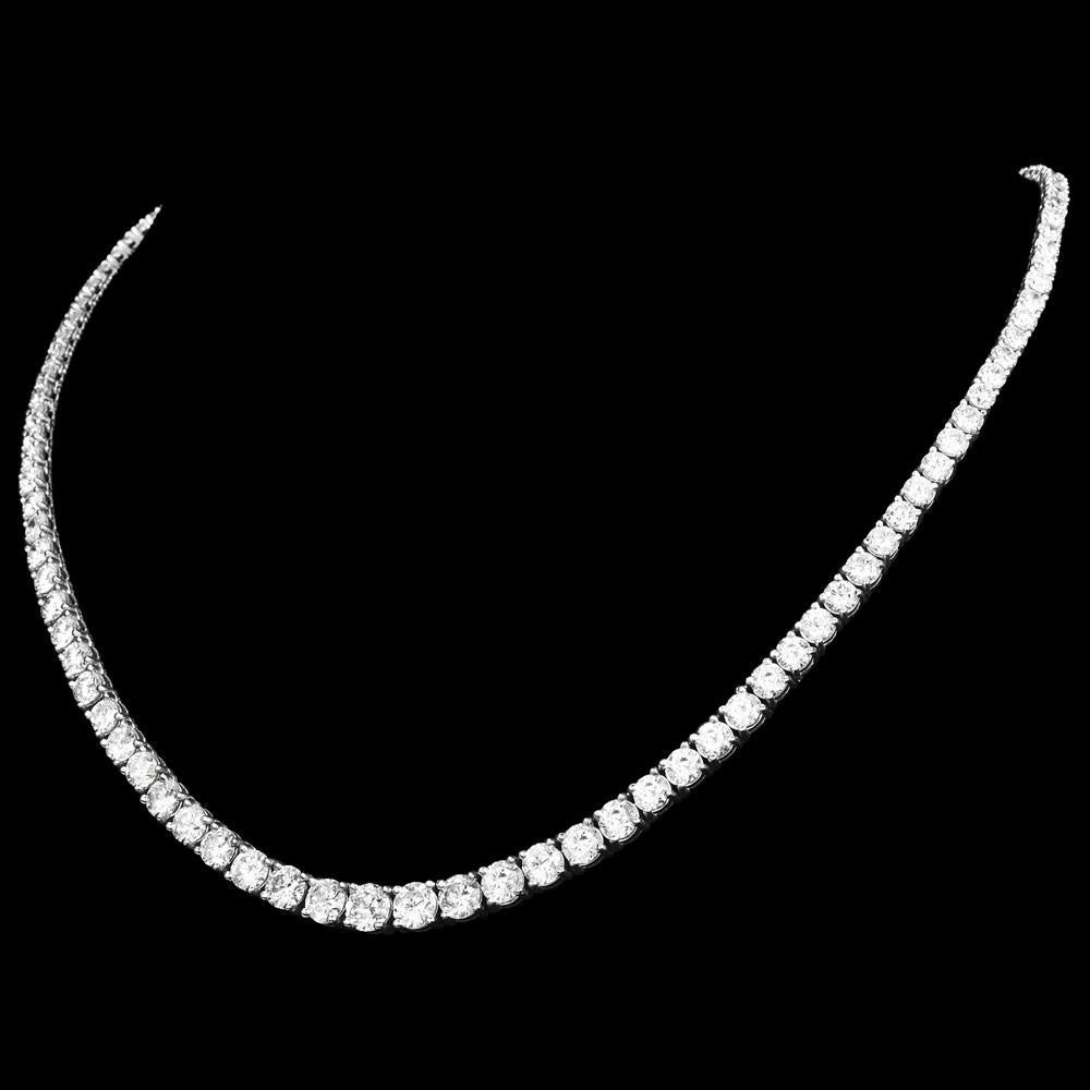 Round Cut 26.00 Carats Natural Diamond 14K Gold Graduating Riviera Tennis Necklace