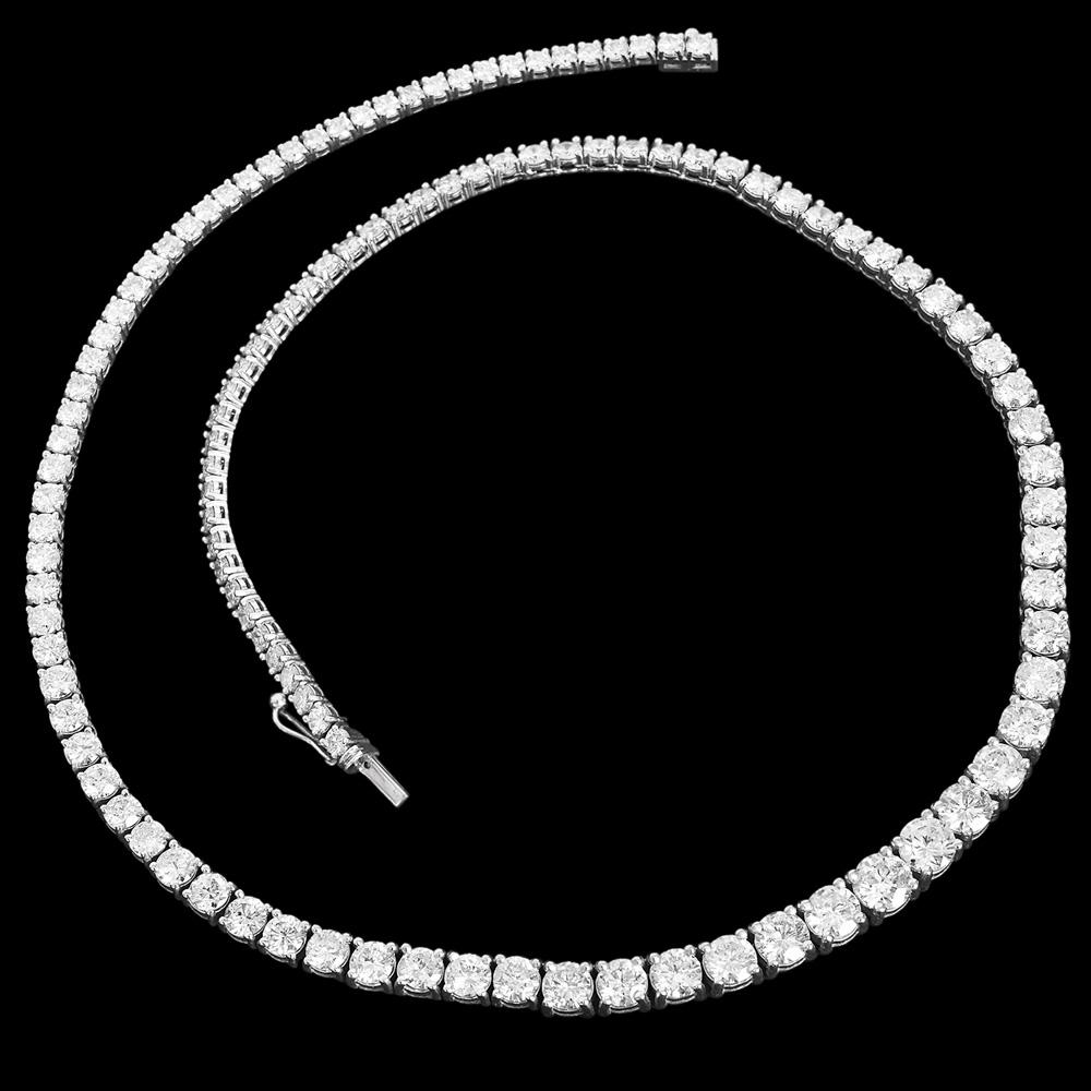 26.00 Carats Natural Diamond 14K Gold Graduating Riviera Tennis Necklace In Excellent Condition In Miami, FL