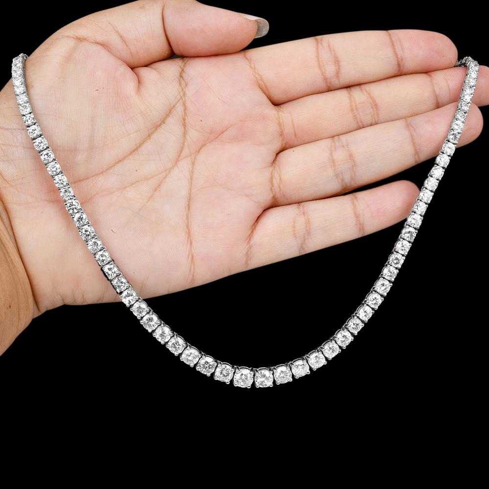26.00 Carats Natural Diamond 14K Gold Graduating Riviera Tennis Necklace 3