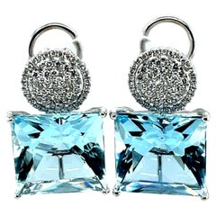 26.00 Carats Total Aquamarine & Diamond Pave Drop Earrings in White Gold