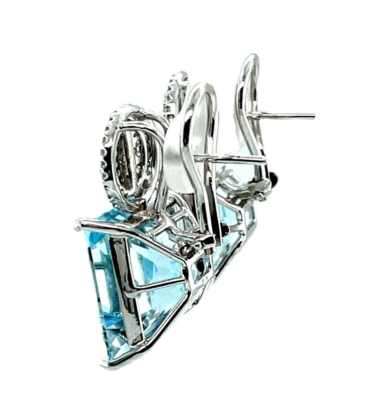 Women's or Men's 26.00 Carats Total Aquamarine & Diamond Pave Drop Earrings in White Gold For Sale