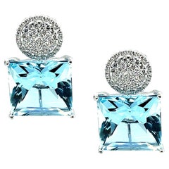 26.00 Carats Total Aquamarine & Diamond Pave Drop Earrings in White Gold