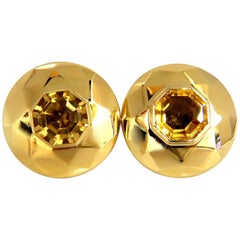26.00ct Vintage Mod Natural yellow golden citrine clip earrings 18kt puffer dome