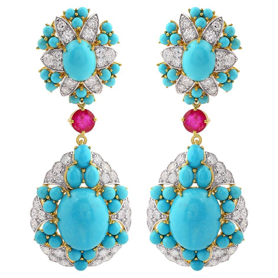 26 02 Carat Turquoise Diamond 14 Karat Gold Sleeping Beauty Earrings