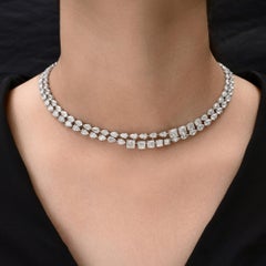 26.05 Ct Multi Shape Diamond Tennis Choker Necklace 14k White Gold