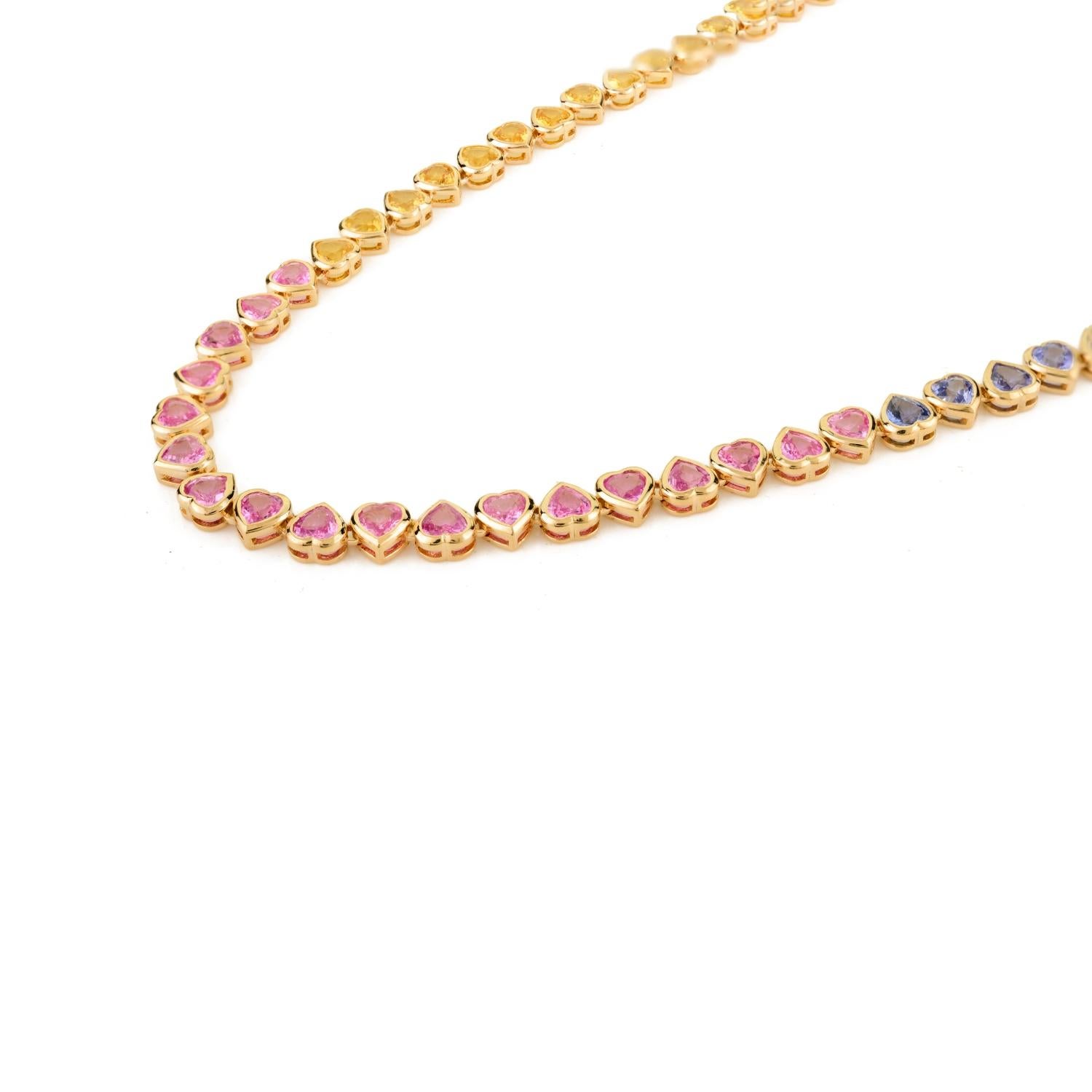 26,06 Ct. Collar de Tenis Largo con Zafiro Múltiple en Forma de Corazón en Oro Amarillo de 14k en Nuevo estado para la venta en New York, NY