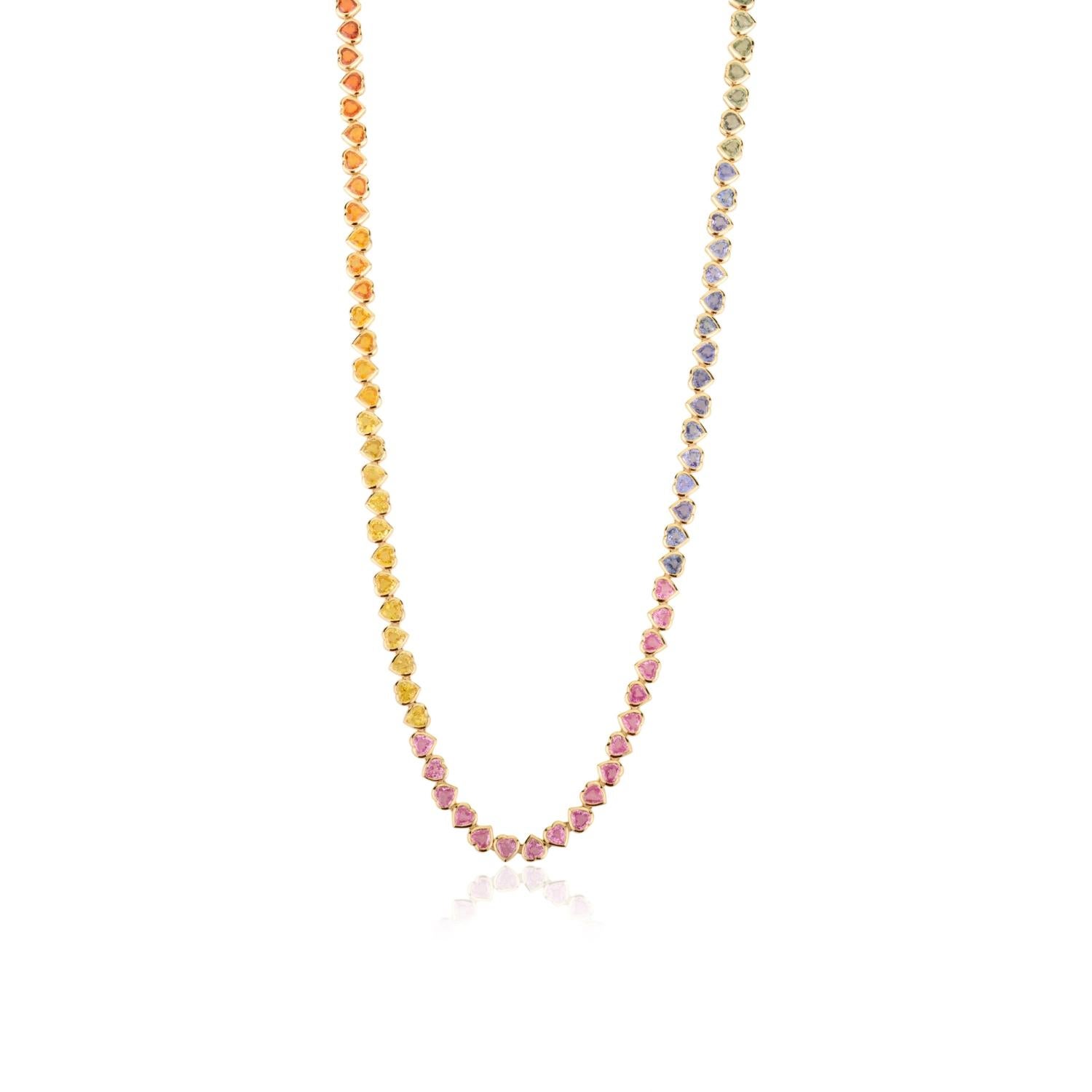 26,06 Ct. Collar de Tenis Largo con Zafiro Múltiple en Forma de Corazón en Oro Amarillo de 14k en venta 1