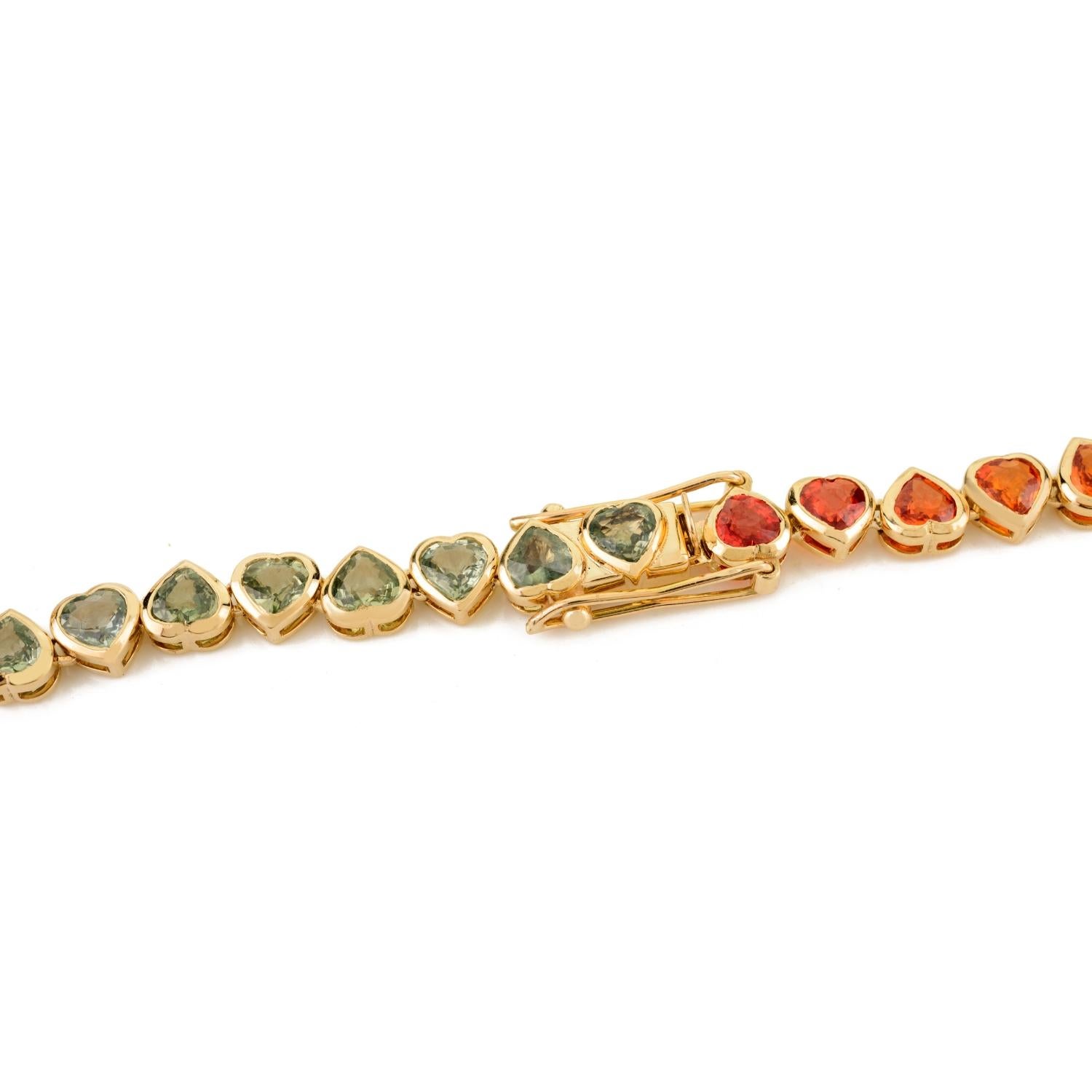 26,06 Ct. Collar de Tenis Largo con Zafiro Múltiple en Forma de Corazón en Oro Amarillo de 14k en venta 3