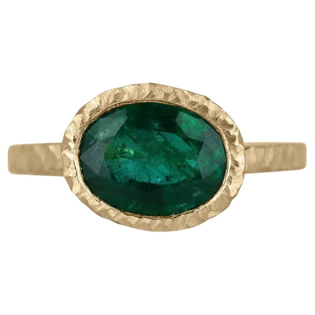 2.60ct 18K AAA Fine Quality Rich Dark Green Oval Cut Emerald Solitaire Ring 750 For Sale