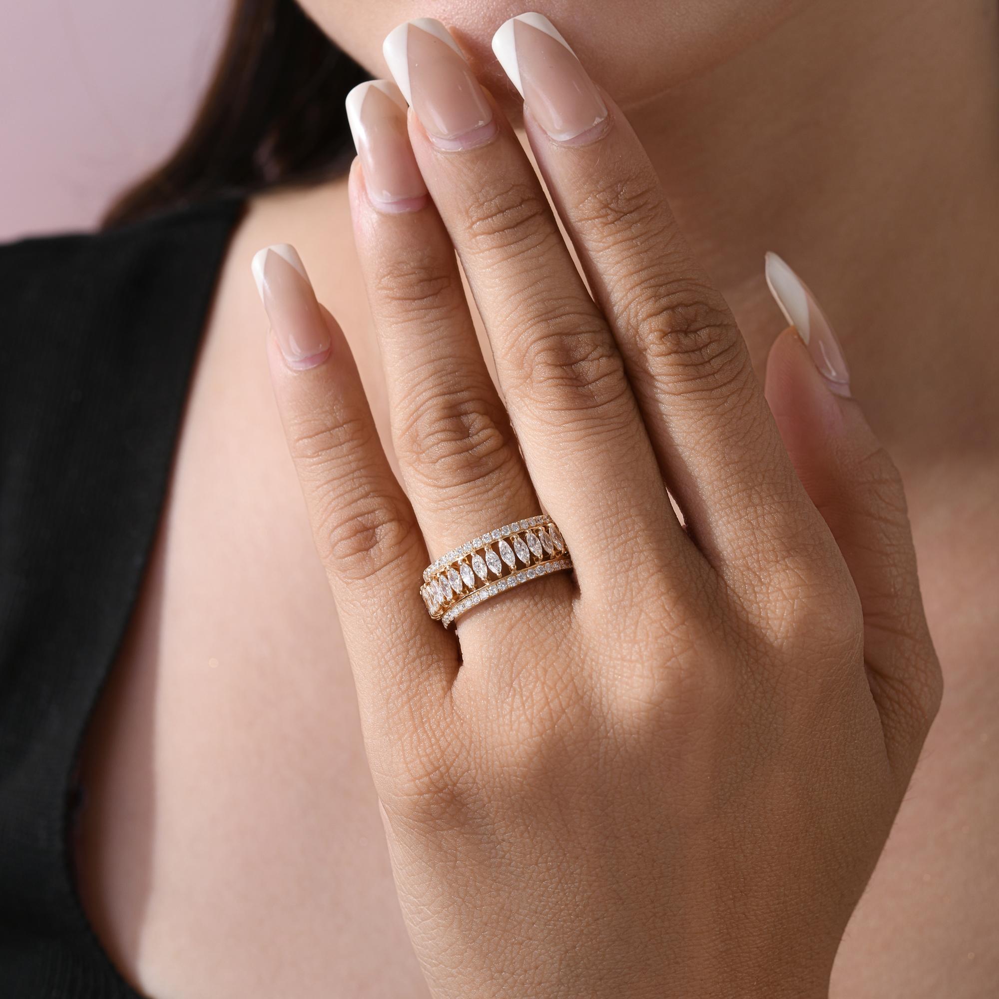 Im Angebot: 2,60 Karat zertifizierter Marquise und runder Diamant Verlobungsring 14K Gelbgold () 2