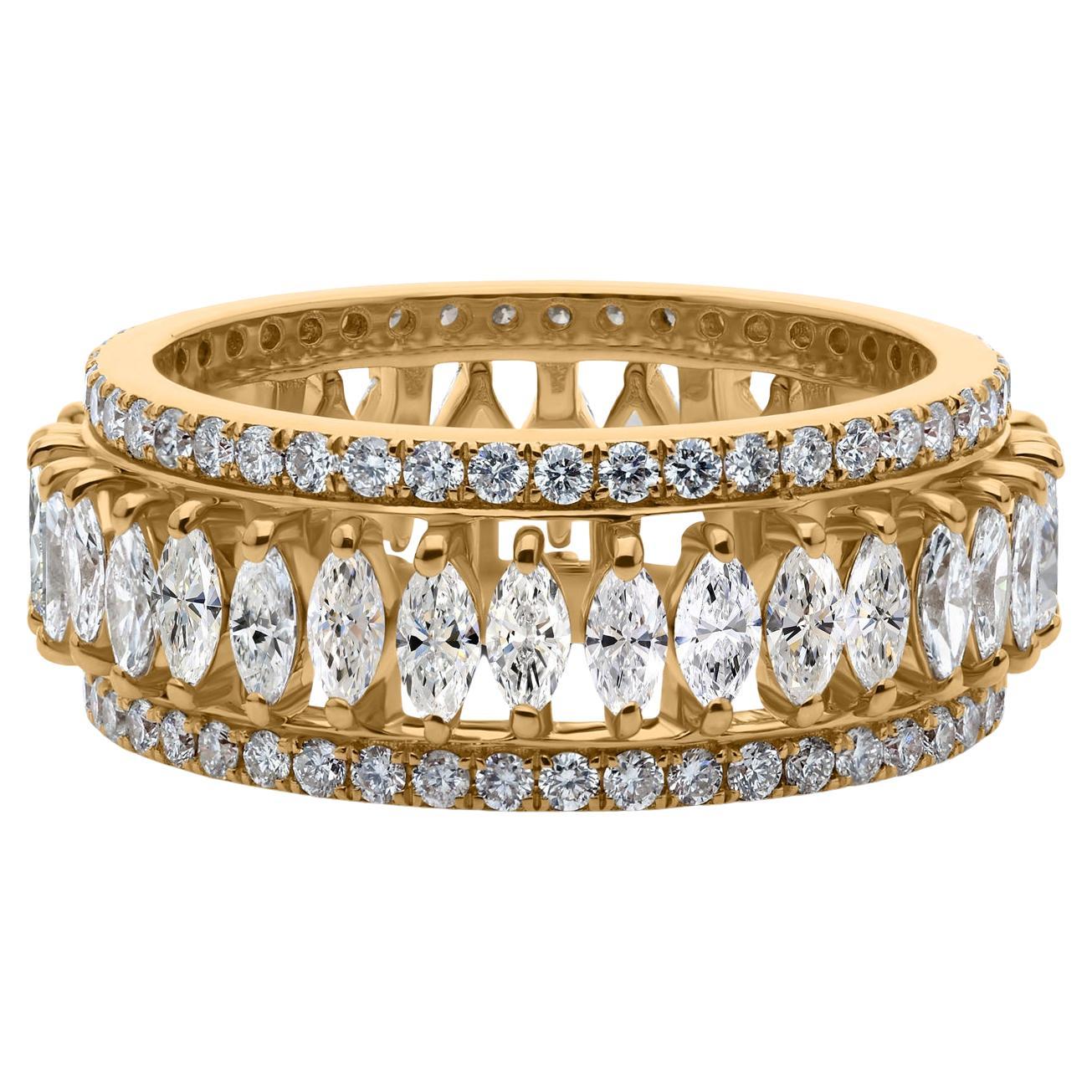 2.60Ct Certified Marquise and Round Diamond Engagement Band Ring 14K Yellow Gold