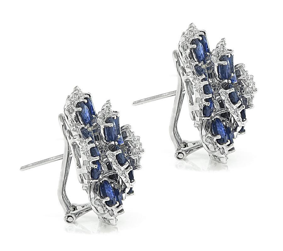 Oval Cut 2.60ct Diamond 14.00ct Sapphire Flower Earrings For Sale