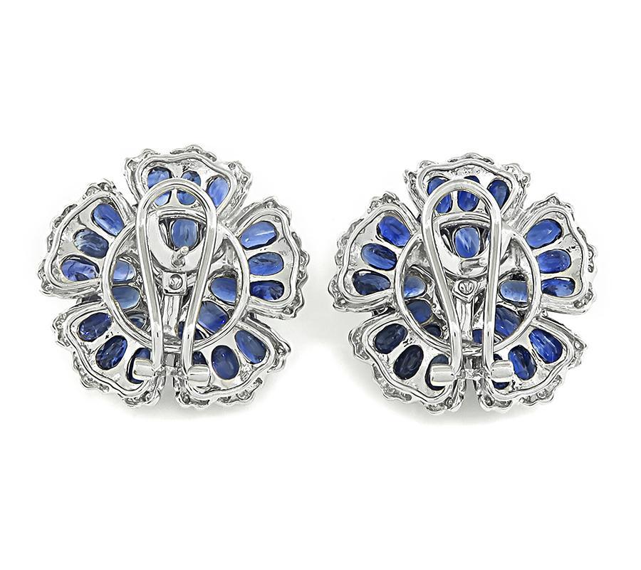 2.60ct Diamond 14.00ct Sapphire Flower Earrings In Good Condition For Sale In New York, NY