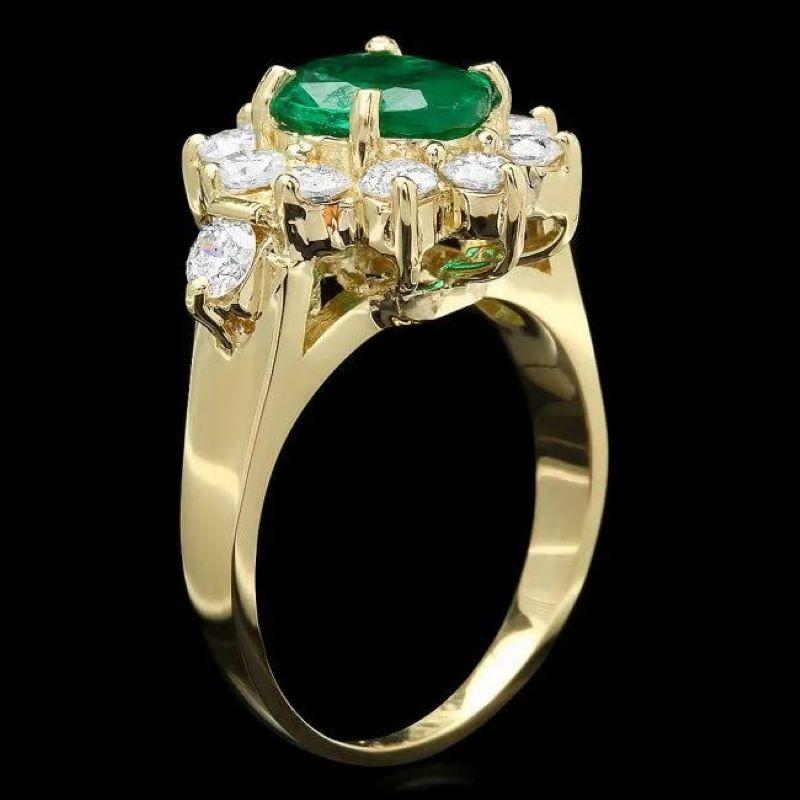 2.60Ct Natural Emerald and Diamond 14K Solid Yellow Gold Ring

Total Natural Green Emerald Weight is: Approx. 1.40 Carats 

Emerald Measures: Approx. 9 x 7 mm

Total Natural Round Diamonds Weight: Approx. 1.20 Carats (color G-H / Clarity