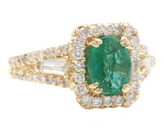 Bague en or jaune massif 18 carats avec émeraude naturelle de 2,60 carats et diamants