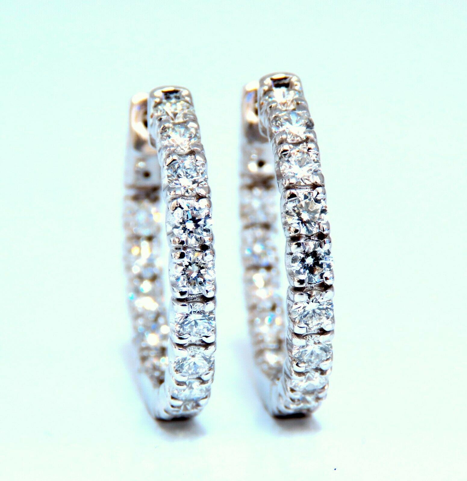 2.60ct Natural Round Diamond Hoop Earrings 14kt en venta 2