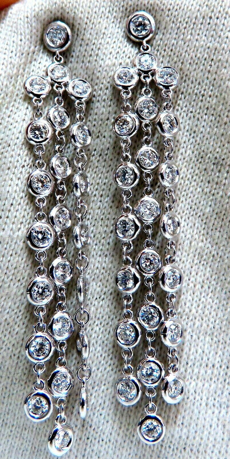 2.60 Carat Natural Round Diamonds Cascading Station Yard Dangle Earrings 14kt In New Condition For Sale In New York, NY