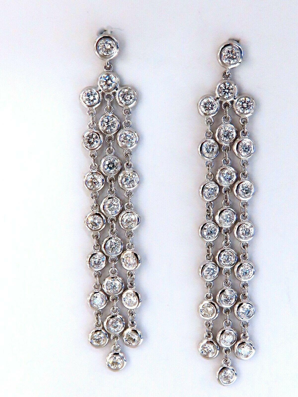 Women's or Men's 2.60 Carat Natural Round Diamonds Cascading Station Yard Dangle Earrings 14kt For Sale