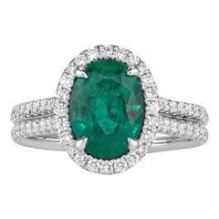 2.60ct Oval Cut Green Emerald Engagement Ring